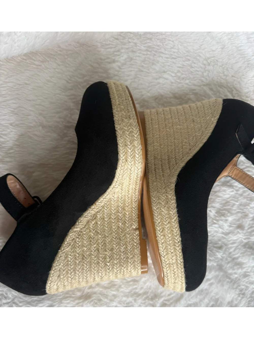 Black Espadrille Wedge Mary Jane Sandals with Ankle Strap